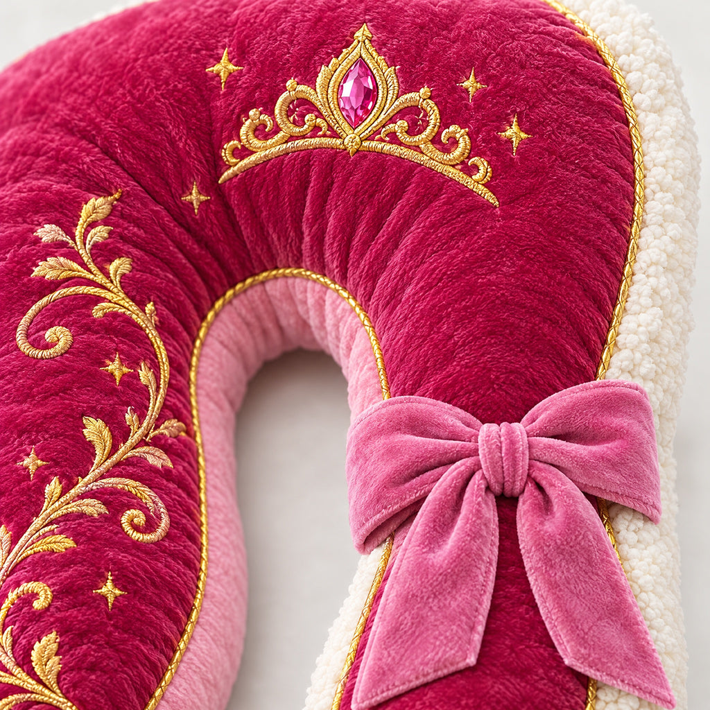 Gold embroidery and sherpa trim close-up